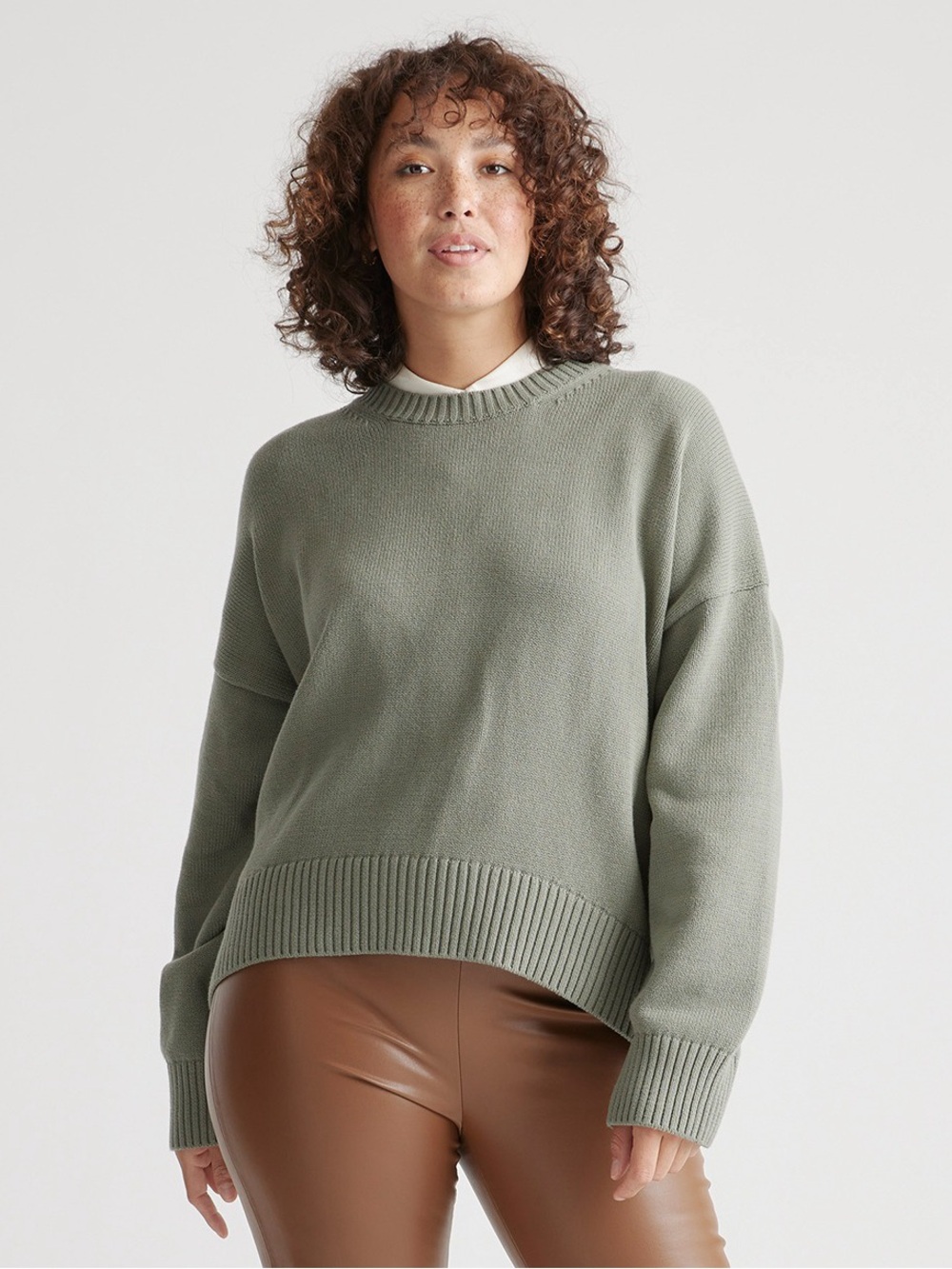Quince Agave Light Green 100% Organic Cotton Boyfriend Crew Sweater